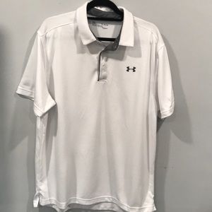 Under Armour white gold shirt collared.  XL